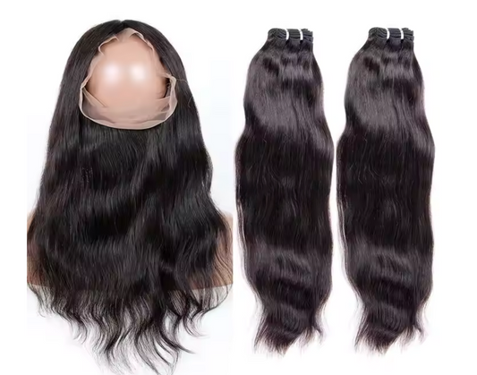 KELSEY Straight brazilian human hair weave bundles with 1 pcs 360 lace frontal band