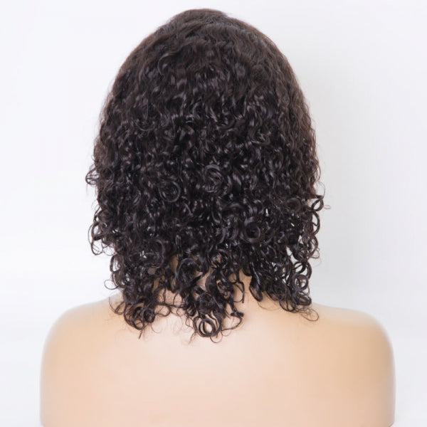 Clearance Sale Extra $30 Off Glueless Full Lace Wigs Indian Remy Human Hair 15mm Curl 1B# 12" 120% , Medium Size