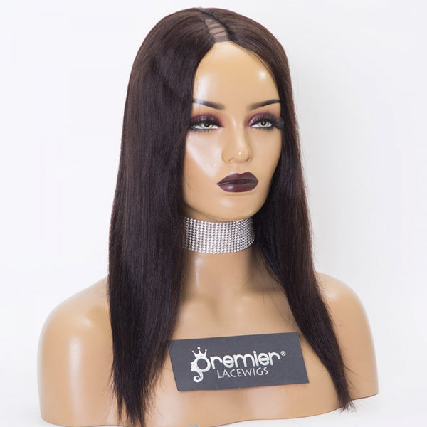 Clearance Sale Extra $30 Off V Part Wig Right Part Yaki Straight Indian Remy Human Hair 2# 14" 130% Small Size