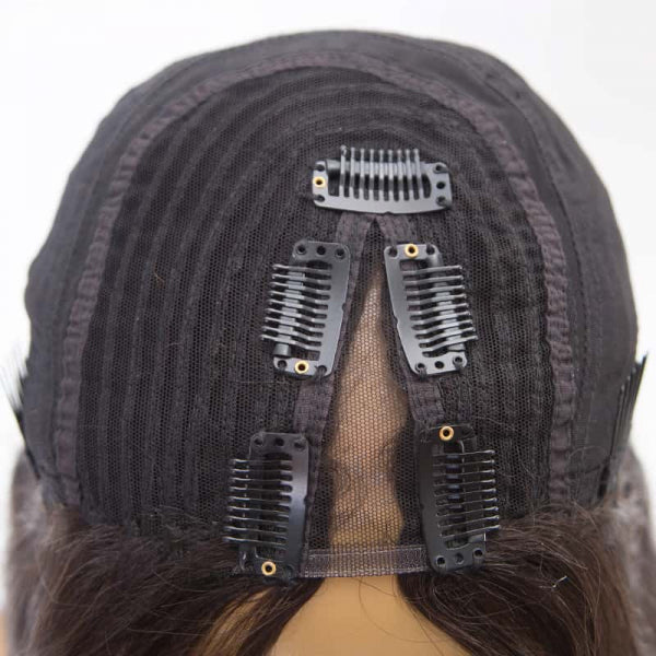 Clearance Sale Extra $30 Off V Part Wig Right Part Yaki Straight Indian Remy Human Hair 2# 14" 130% Small Size