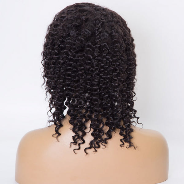 Clearance Sale Extra $30 Off Glueless Full Lace Wigs Indian Remy Human Hair Deep Curl 1B# 12" 120% , Medium Size