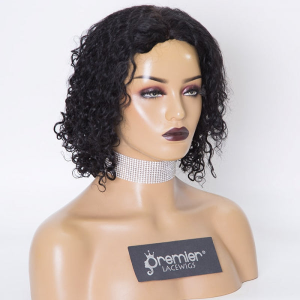 Clearance Sale Extra $30 Off Glueless Full Lace Wigs Indian Remy Human Hair 10mm Curl 1# 12" 120% , Medium Size