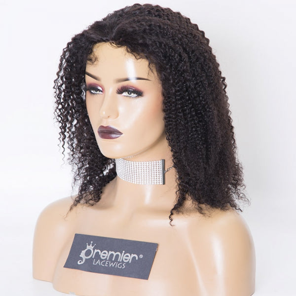 Clearance Sale Extra $30 Off Glueless Full Lace Wigs Indian Remy Human Hair Kinky Curl 1B# 12" 120% , Medium Size