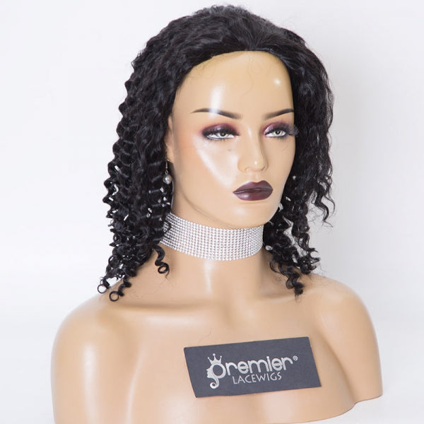 Clearance Sale Extra $30 Off Glueless Full Lace Wigs Indian Remy Human Hair Deep Curl 1# 12" 120% , Medium Size