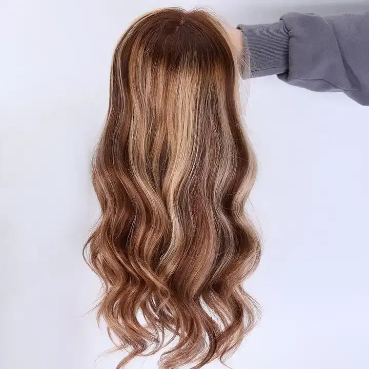 ALLESANDRA ombre brown balayage curly topper wig human hair topper wig 13*6'' HD Swiss Lace Front