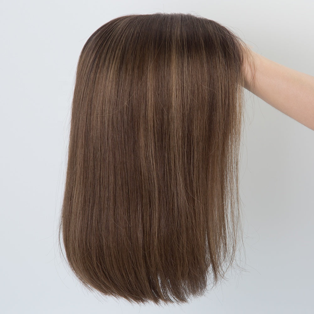 Short hair glueless mono top European hair wig add silicone bob wig