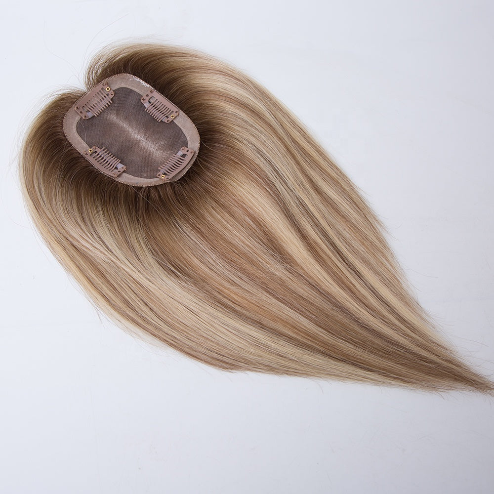Shiloh 5"x 6.5" honey Blonde Balayage 12A Grade Cuticle Aligned European Virgin Hair Topper