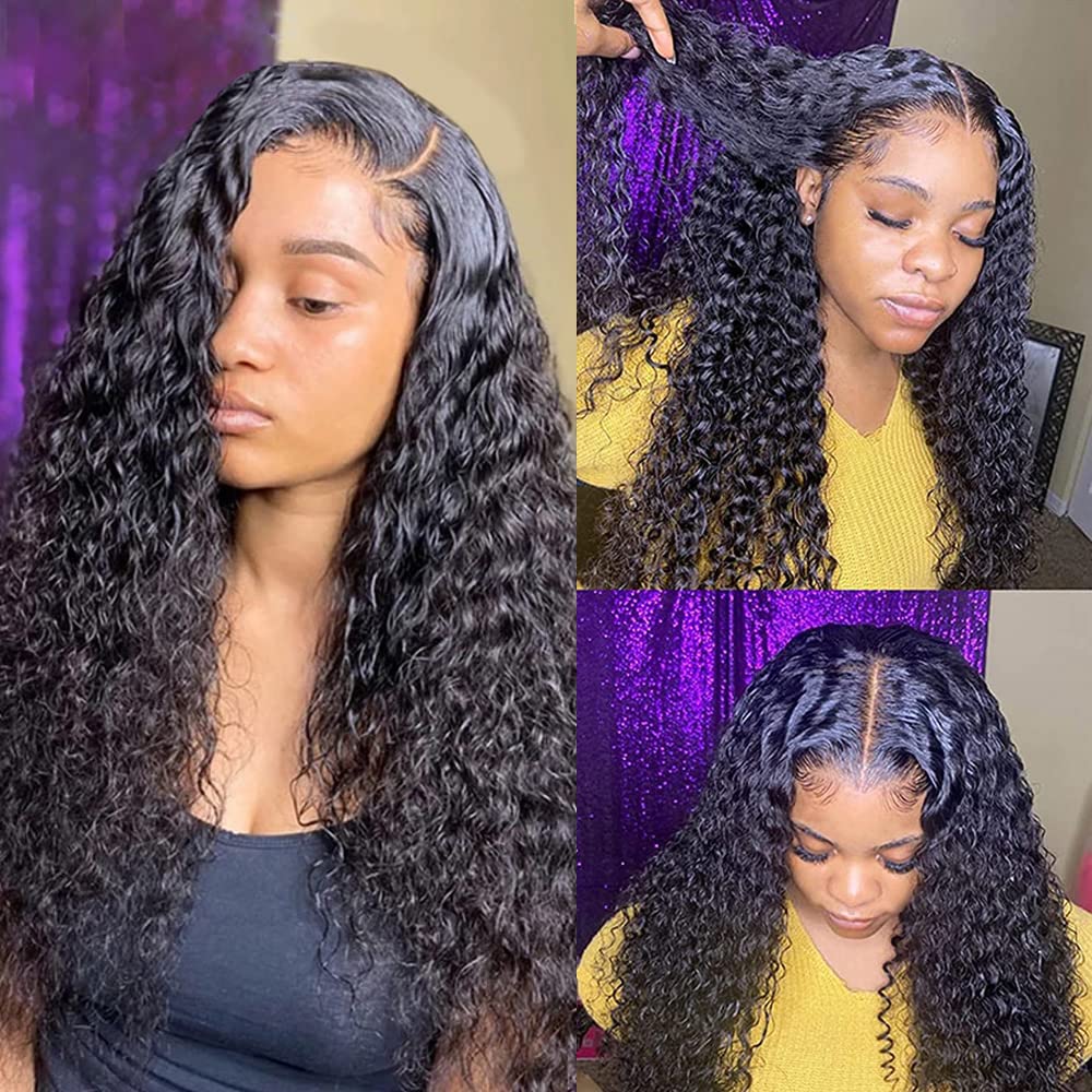 360 Lace Front Wigs Human Hair, Deep Wave 360 Full Lace Frontal Wigs Human Hair Pre Plucked with Baby Hair HD Transparent Lace W