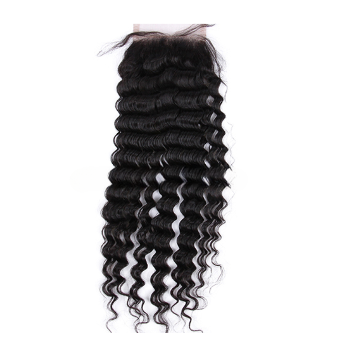 Indian Virgin Human Hair Deep Wave A Lace Closure With 3 Bundles Deal