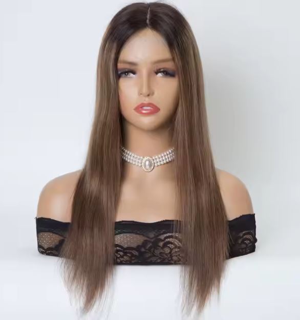 JOY Fully hand tied 4x4 inch Silk Top Rooted Brown Balayage 12A Grade 100% Virgin European Remy Hair Medical Wig