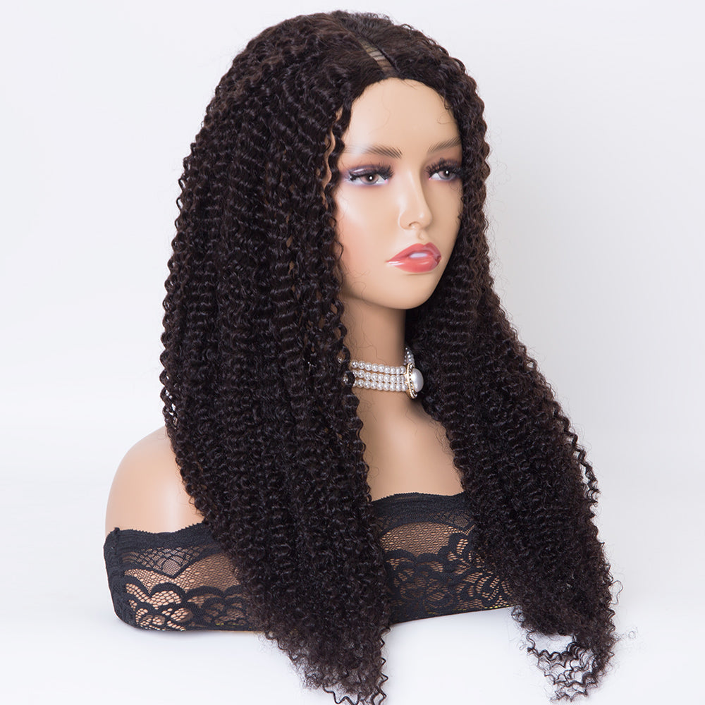 CELESTE Kinky curly texture 24 inch human hair machine made V part wigs for women