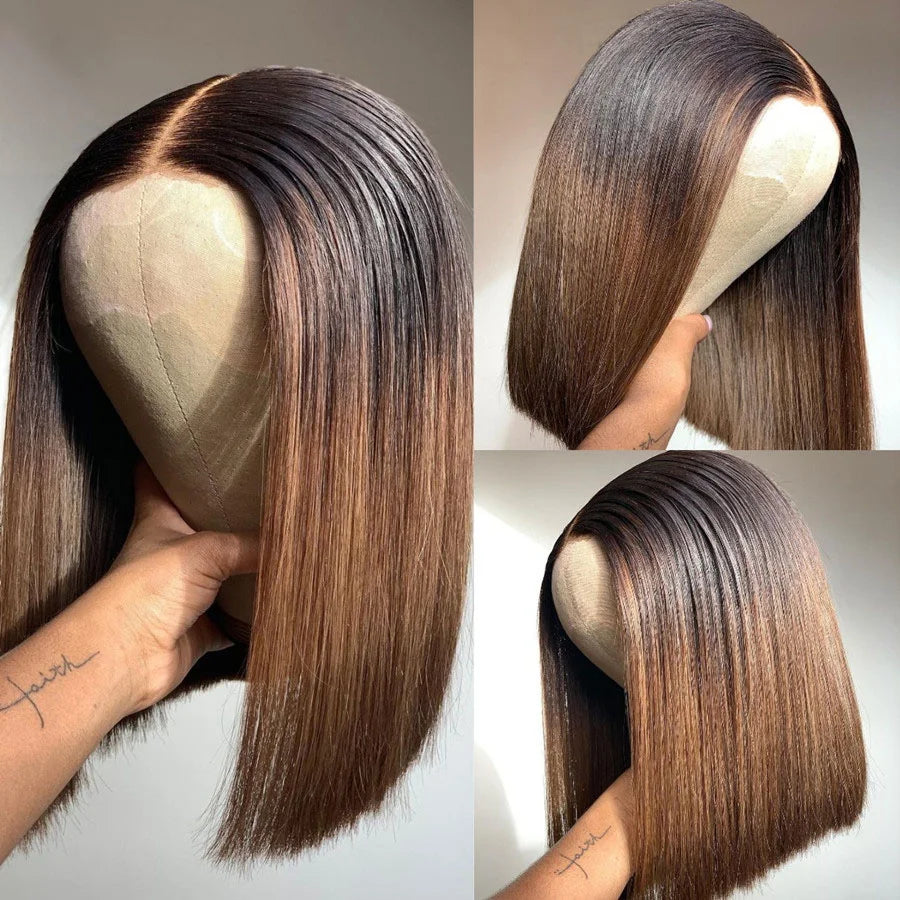 Shamea Short Bob Highlight Brown 12A Grade Cuticle Aligned 100% Virgin Brazilian Hair