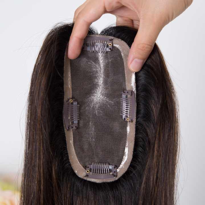 3X6 size mono topper pu around dark brown balayage color high quality human virgin hair topper
