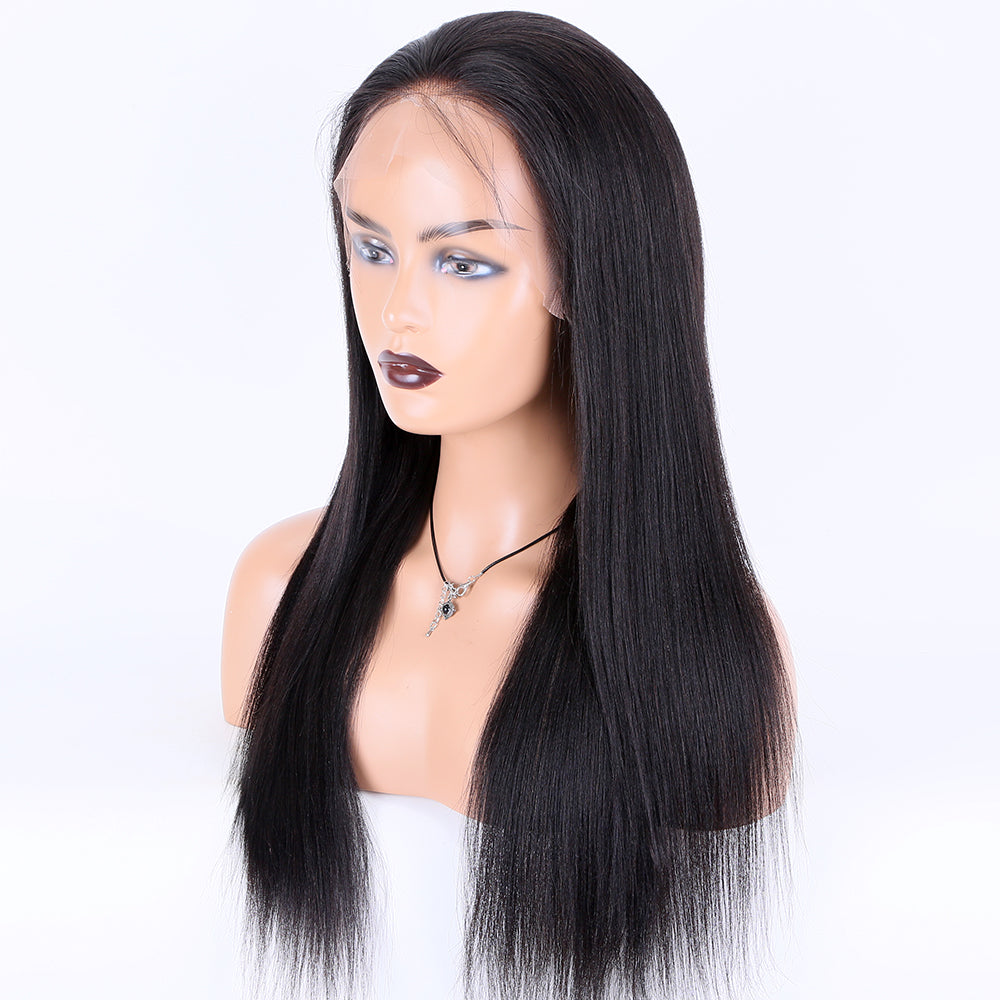 MARCELLA Pre Plucked Hairline 100% Brazilian Yaki Straight Human Hair Wigs 150% Density Yaki Straight 360 Lace Front Wigs For Black Women