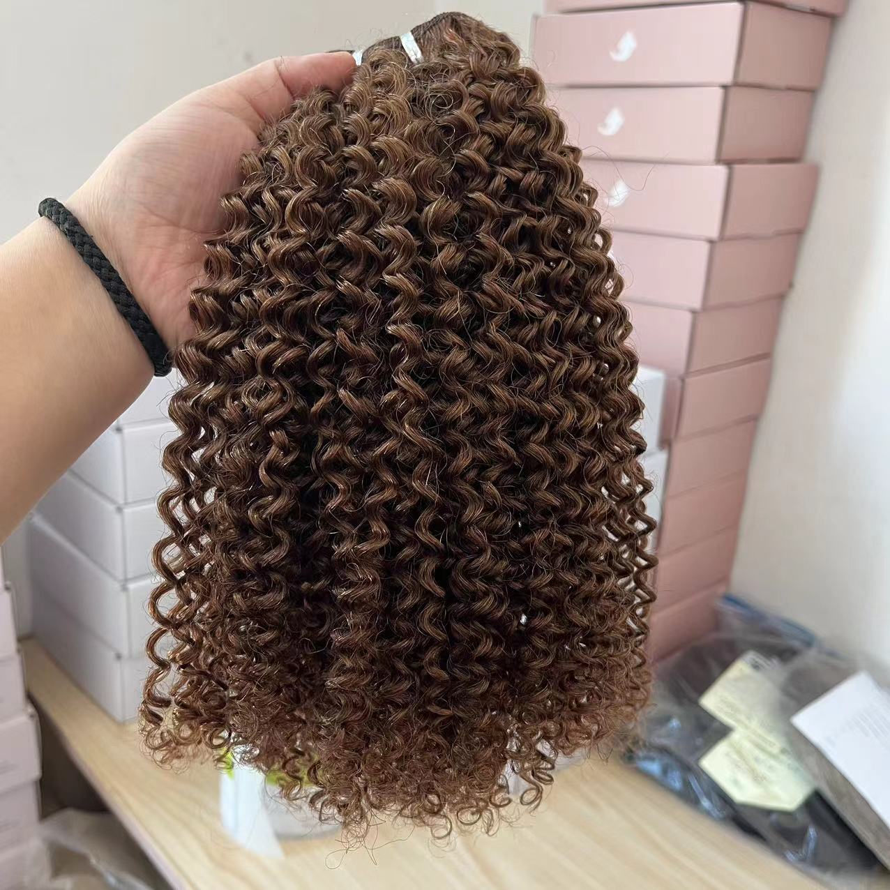 Curly texture human remy hair machine weft bundles