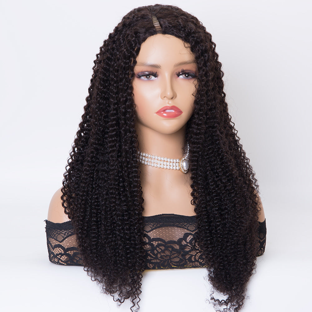CELESTE Kinky curly texture 24 inch human hair machine made V part wigs for women