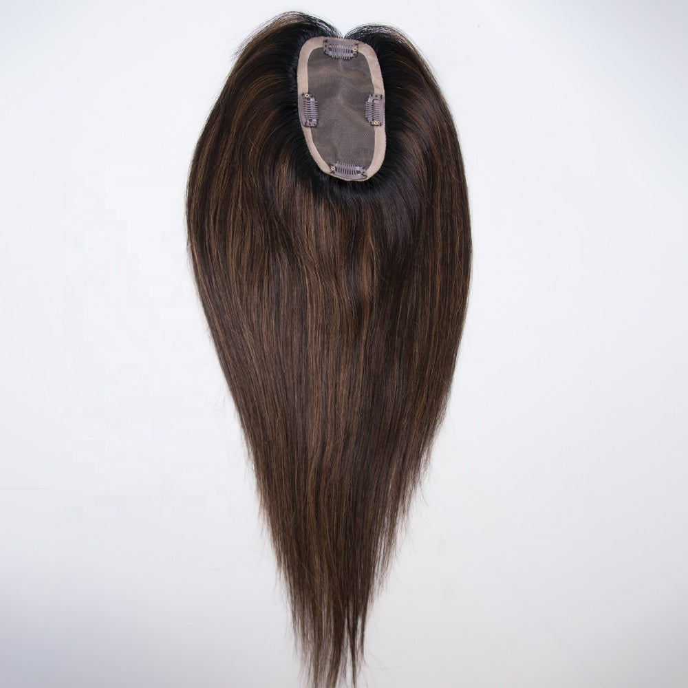 3X6 size mono topper pu around dark brown balayage color high quality human virgin hair topper