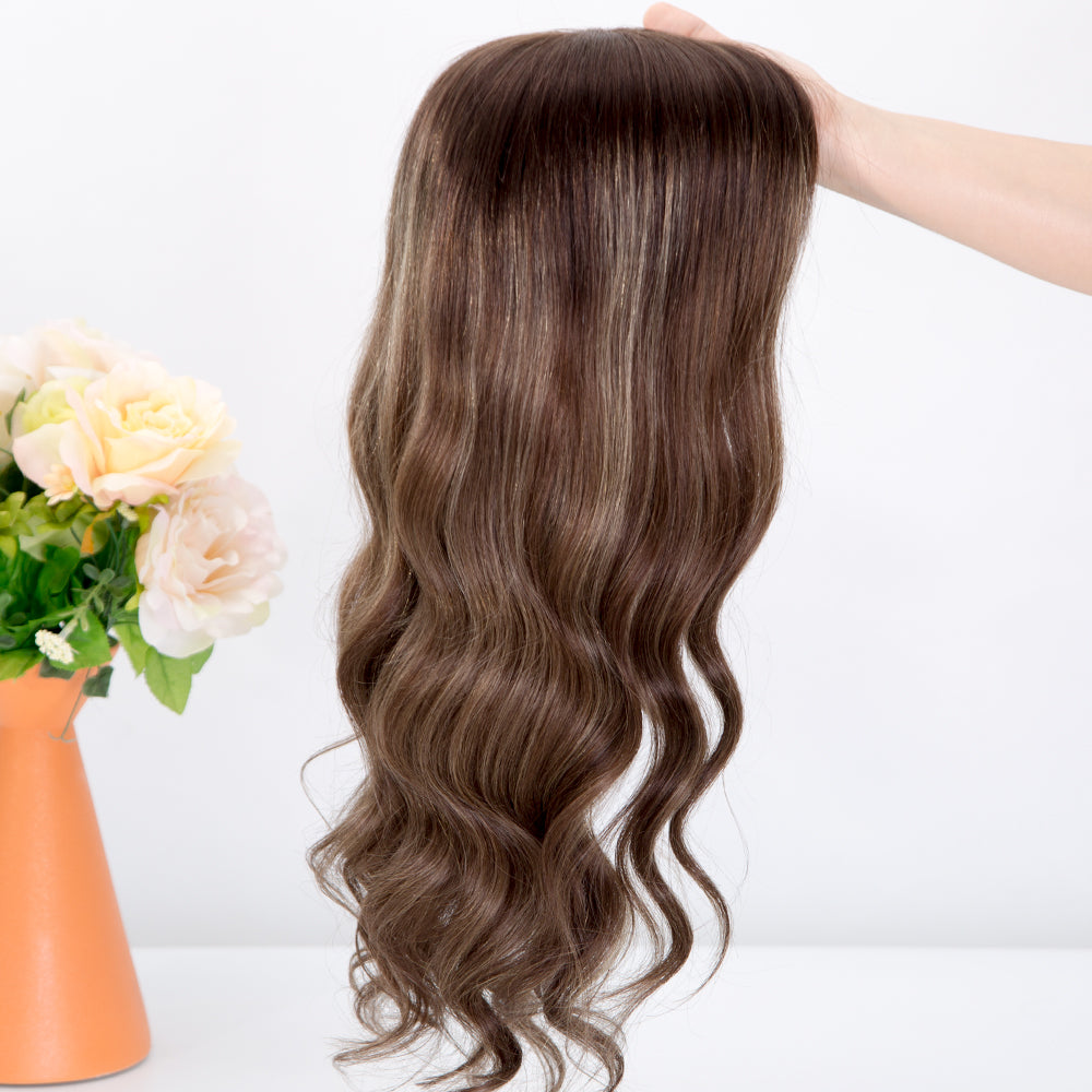 Glueless mono front wave hair beautiful brown balayage color breathable wig in stock ready to ship