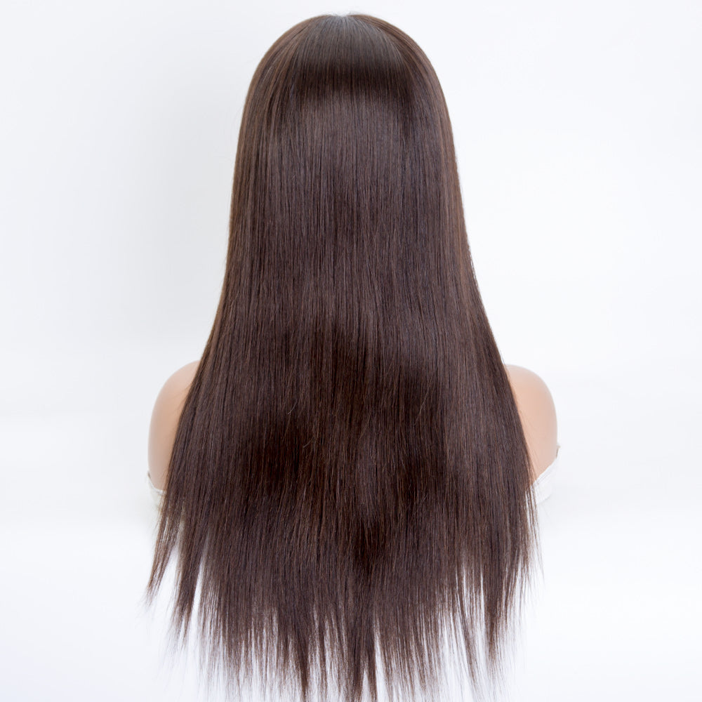 Natural brown no dyed natural color mono top lace front wig straight wave hair in stock