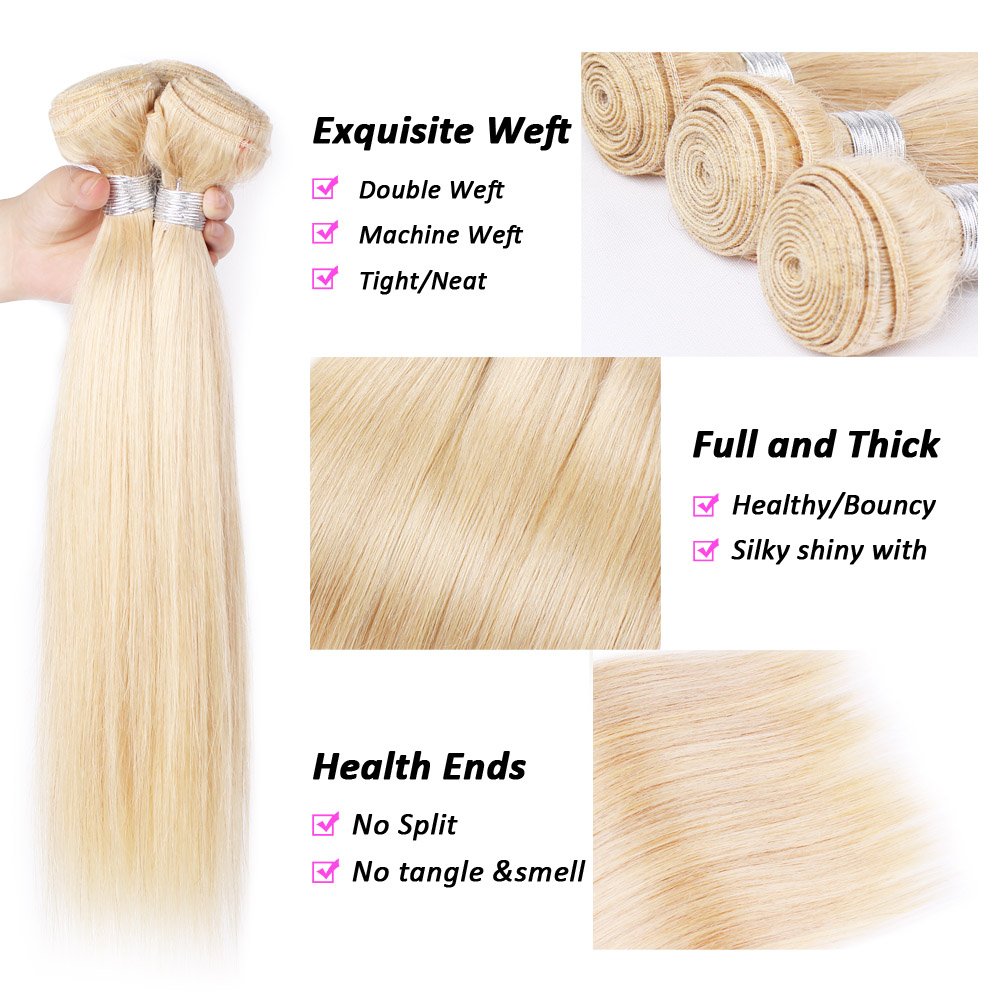 Straight Human Hair Extensions 613 Blonde Cuticle Brazilian Virgin Human Hair Bundles