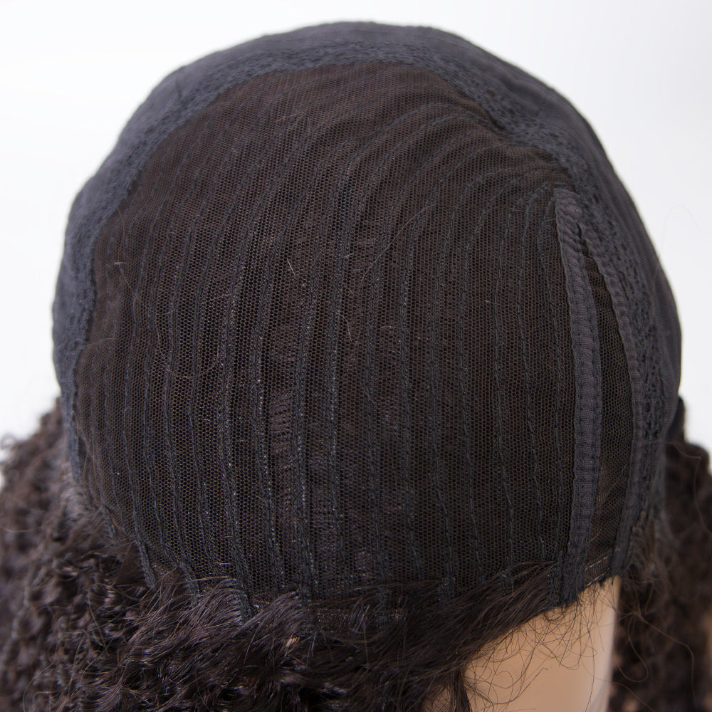 CELESTE Kinky curly texture 24 inch human hair machine made V part wigs for women