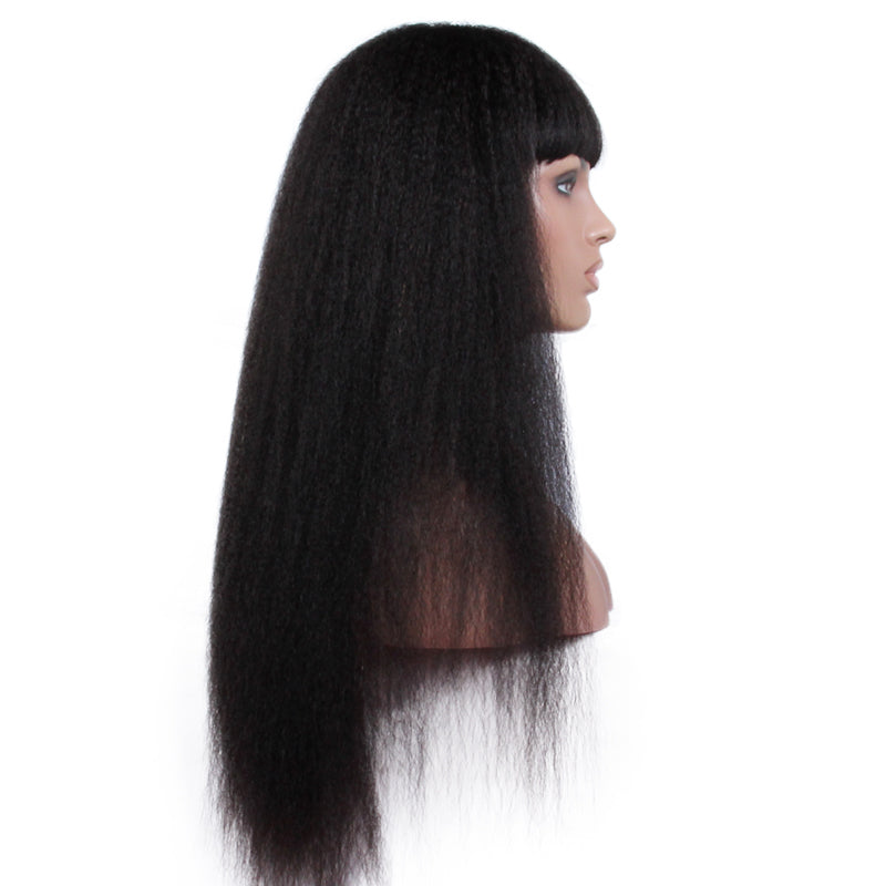 Premier Lace Front Wig with Bang Base Human Hair New Arrival Free Shipping Kinky Straight 2019 Silk INDIAN Hair Swiss Lace Long