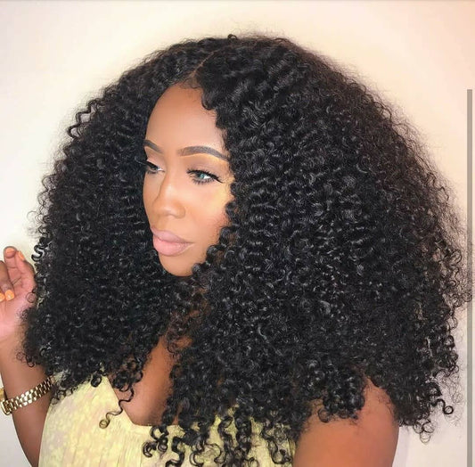 TAHLIA 250% Density Indian Virgin Human Hair Middle Part 20" Afro Kinky Curl Lace Wig