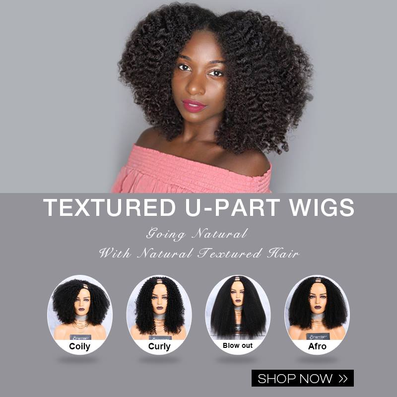 SAMARA Afro Kinky Curly Textured Indian Remy Human Hair U Part Wig