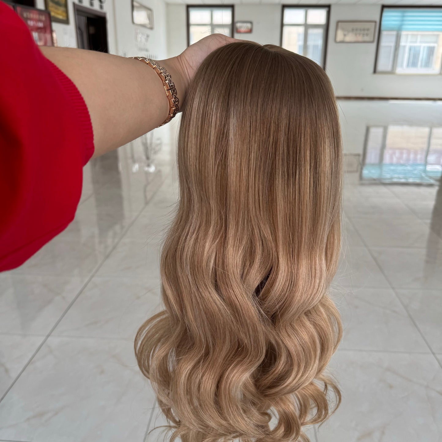 Mary Sandy Balayage Silicone Gripper Wig 100% Virgin European Remy Human Hair Silk Top Fully Handtied Medical Wigs