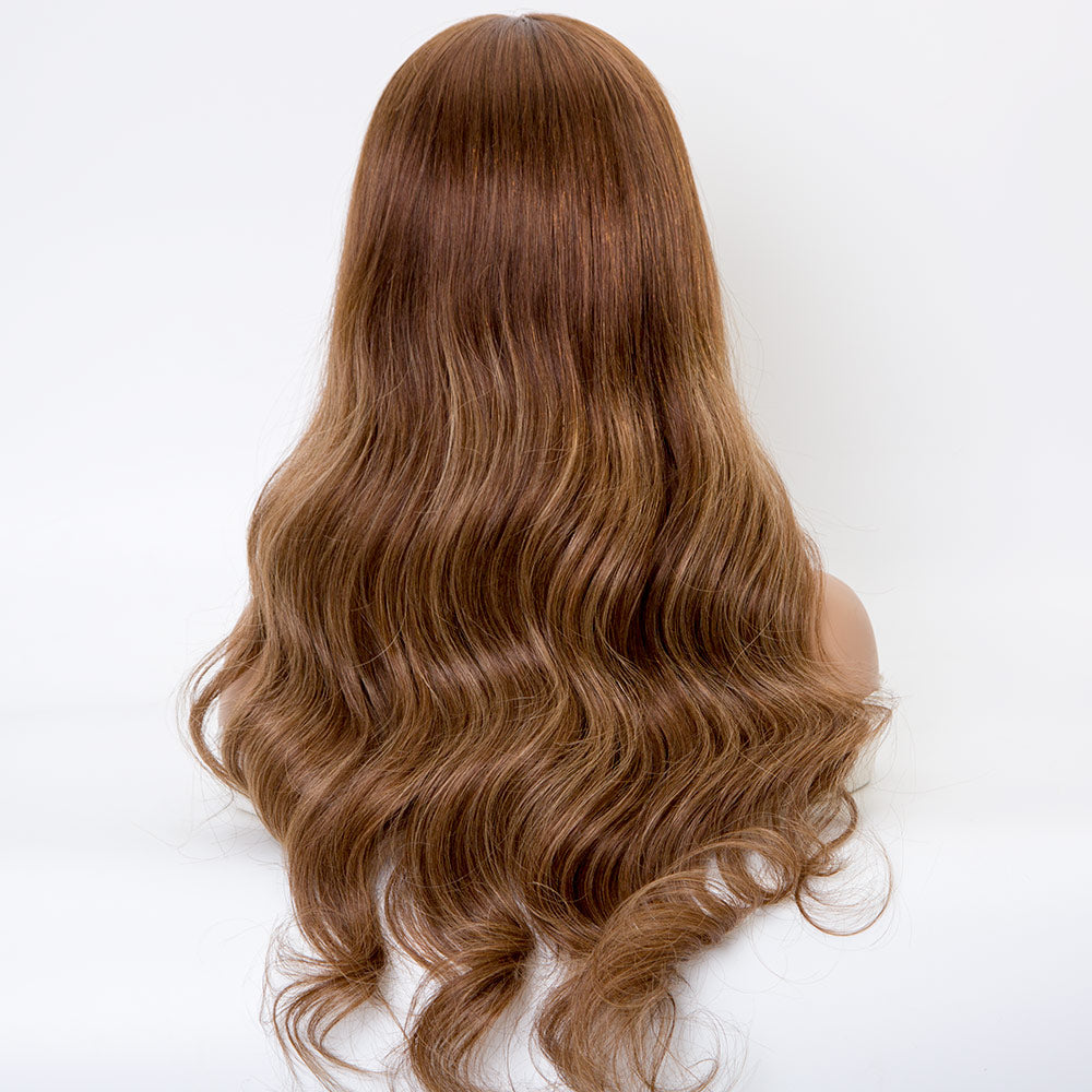 JULIETTE Full Hand Tied Lace Base Silk Top with Thin Skin Perimeter Brown Balayage 100% Virgin European Remy Medical Wig