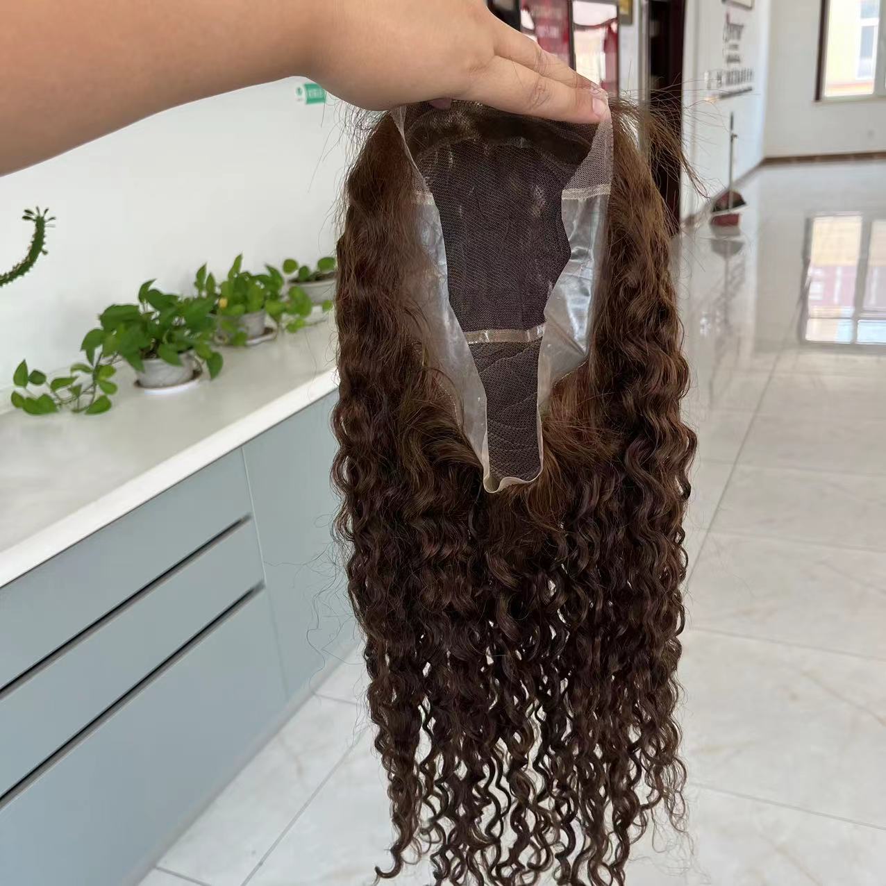 Ricky Customizable Pu around Perimeter Full Lace Wigs #4 Curly European Virgin Human Hair