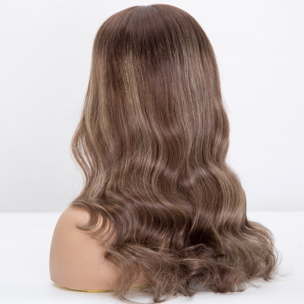 Glueless mono front wave hair beautiful brown balayage color breathable wig in stock ready to ship