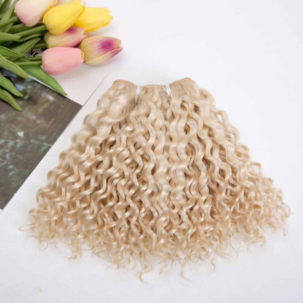Wholesale European Human Hair Extension White Blonde Color Human Hair 112 Gram 15mm Curl Bundles