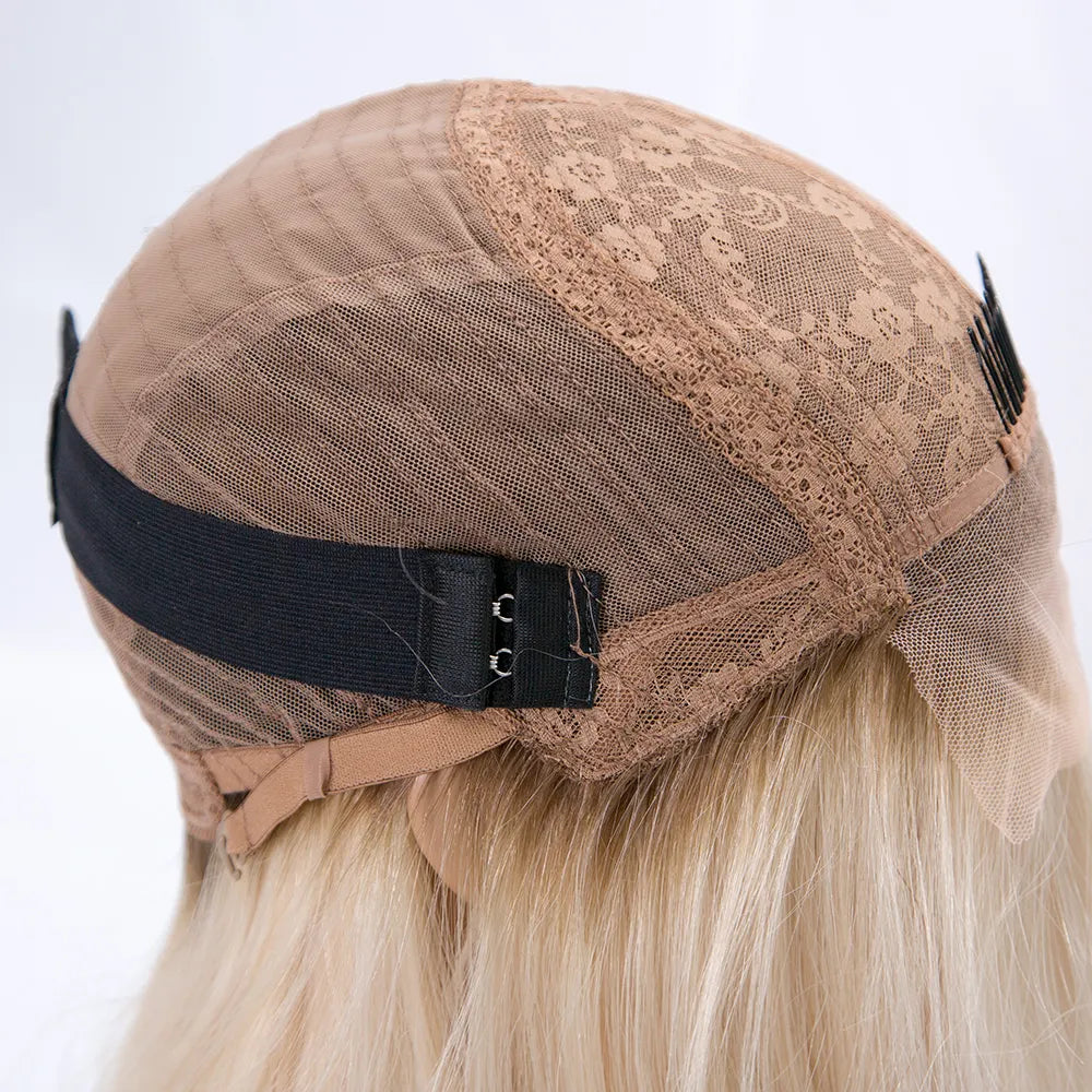 AMBER Rooted White Blonde Kosher 12A Grade 100% Virgin European Remy Hair Silk Top Medical Wig