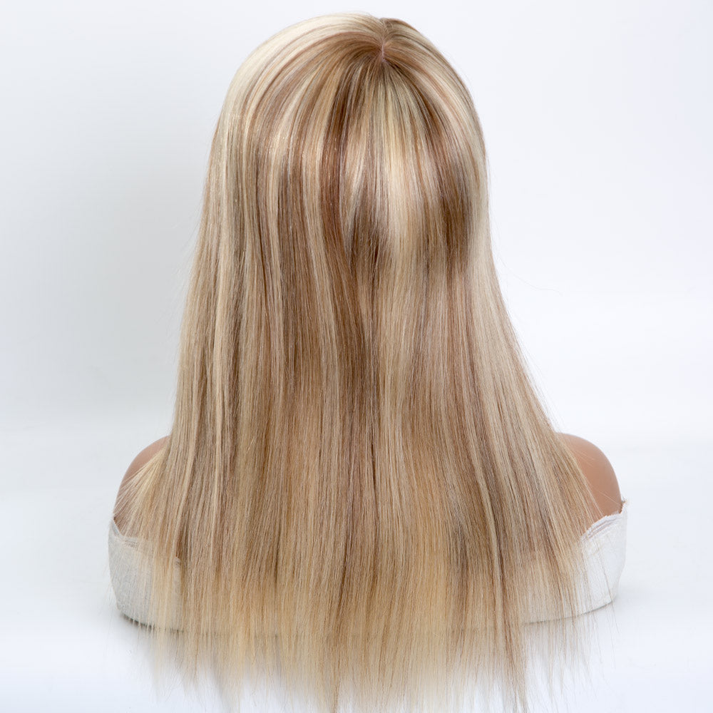 Customization 14" 150% Density Blonde Balayage Color European Hair 2.5"x4" Silk Base Wig Full Fishnet Wig Cap