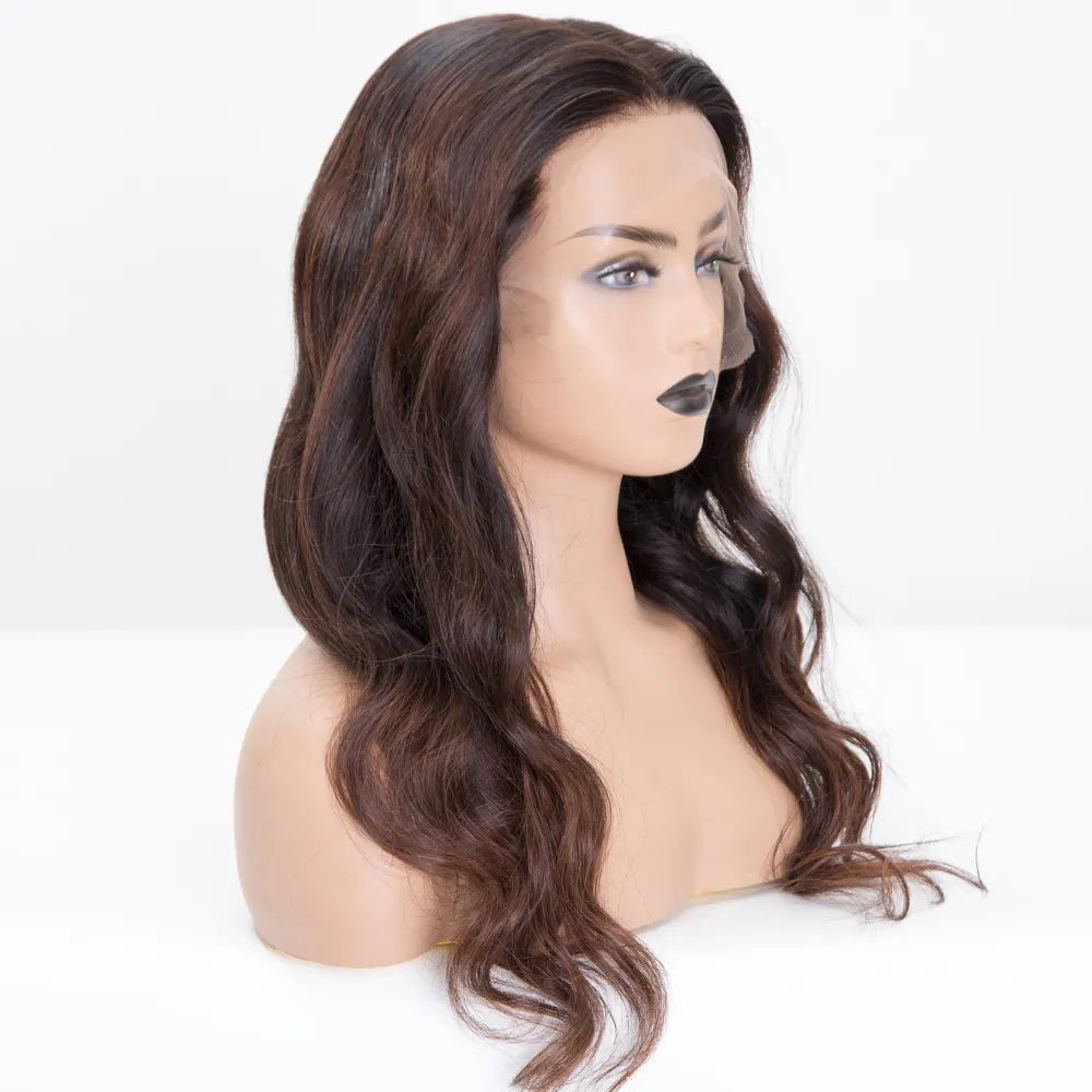 SASHA 100% Virgin European Hair Grade 12A Dark Brown Balayage Lace Front Slight Wave
