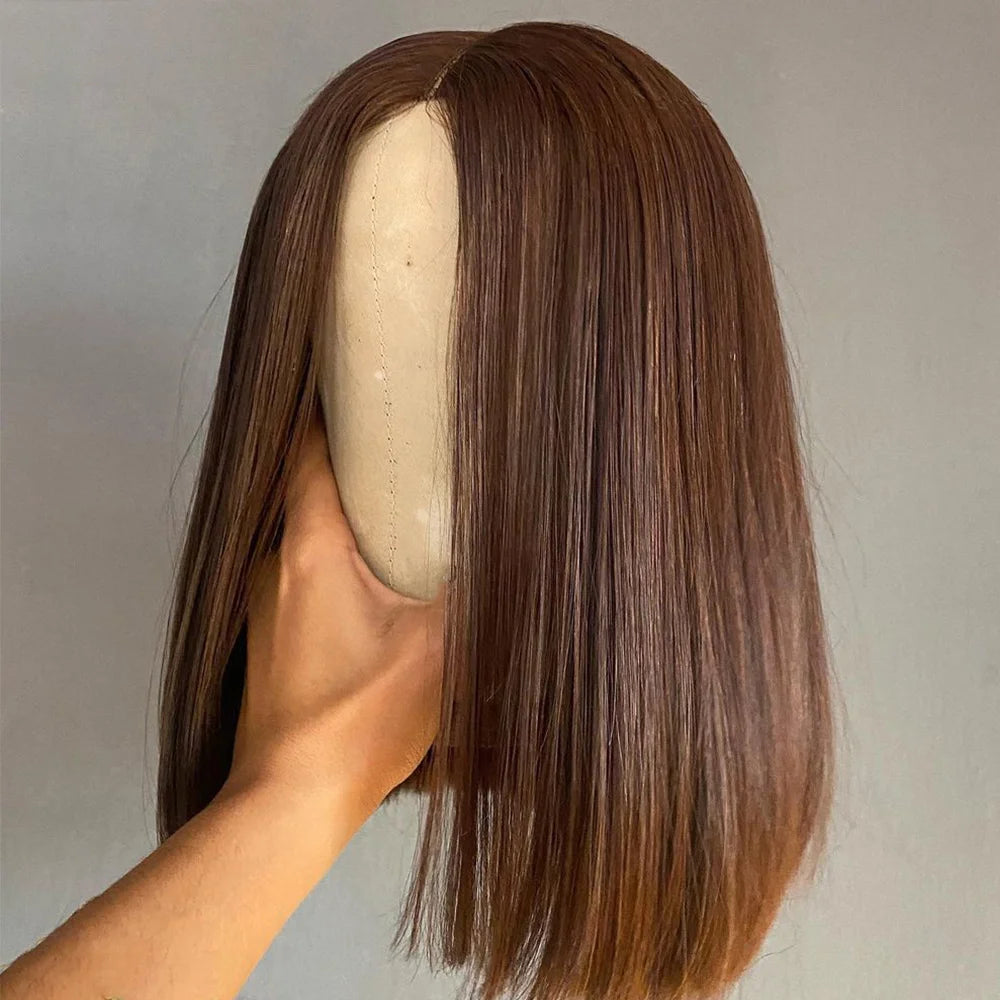 Shamea Short Bob Highlight Brown 12A Grade Cuticle Aligned 100% Virgin Brazilian Hair
