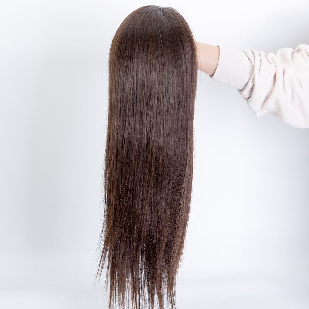 Natural brown no dyed natural color mono top lace front wig straight wave hair in stock