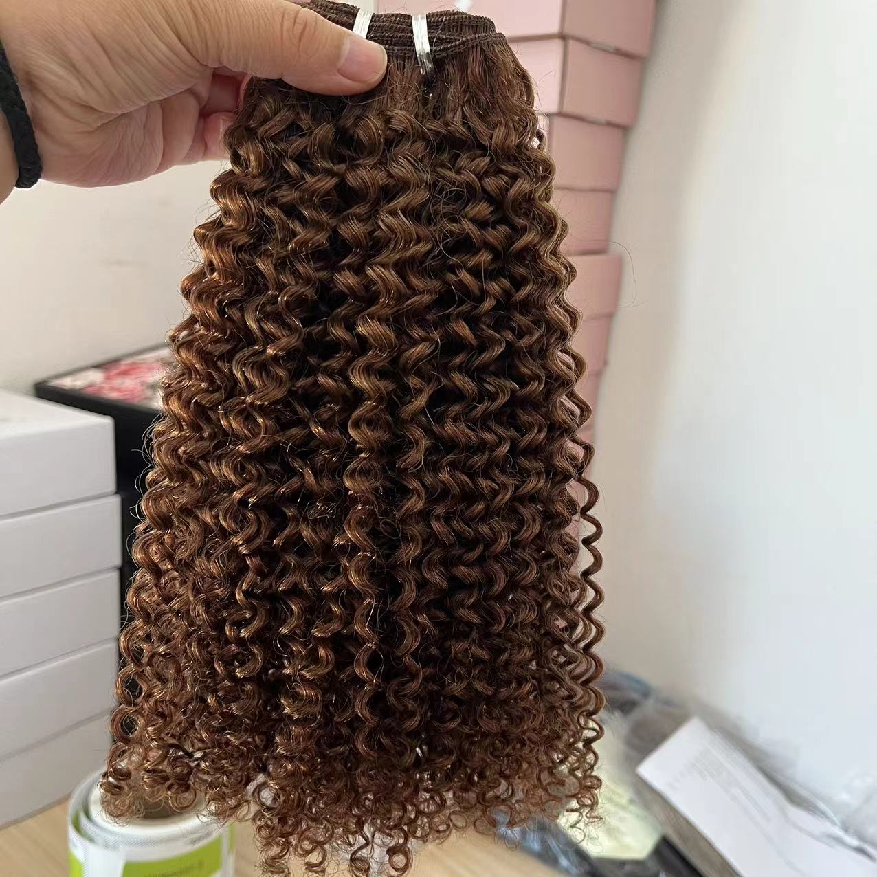 Curly texture human remy hair machine weft bundles