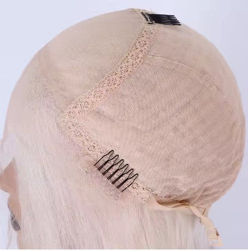 AMBER Glueless Platinum Dark Roots Curly HD lace front European hair wig