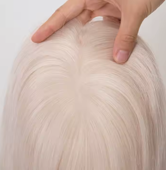 Sheila 12A grade Cuticle Aligned European virgin 5x6.5 Size Silk Base Topper Pure White Blonde