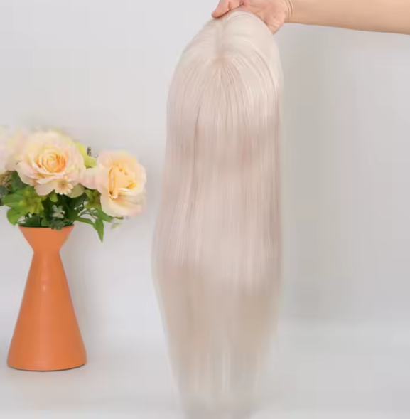 Sheila 12A grade Cuticle Aligned European virgin 5x6.5 Size Silk Base Topper Pure White Blonde