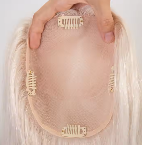 Sheila 12A grade Cuticle Aligned European virgin 5x6.5 Size Silk Base Topper Pure White Blonde