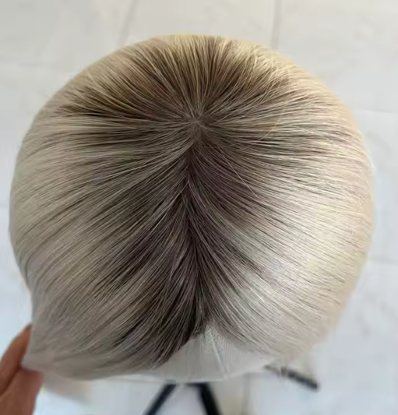 Miranda Rooted White Blonde Grade 12A 100% European Virgin Human Hair Silk Base