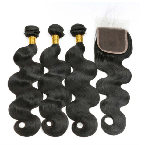 Indian Virgin Human Hair Body Wave A Lace Closure With 3 Bundles Deal