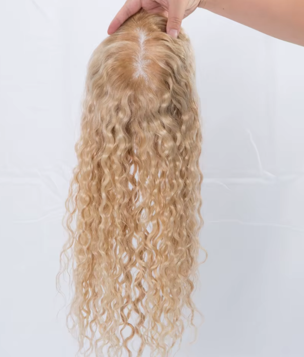 Sharon 16"Curly Texture Blonde Balayage Mono Topper 100% European Virgin Remy Human