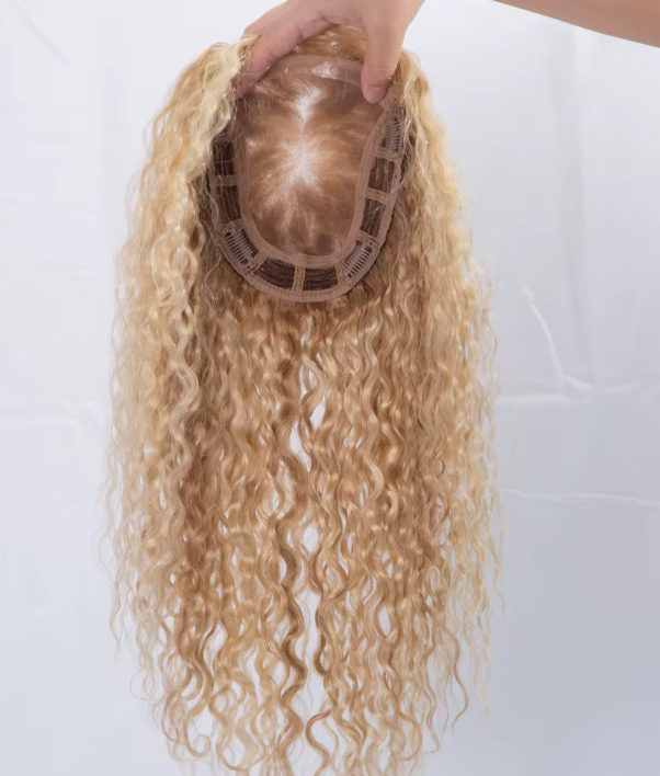 Sharon 16"Curly Texture Blonde Balayage Mono Topper 100% European Virgin Remy Human