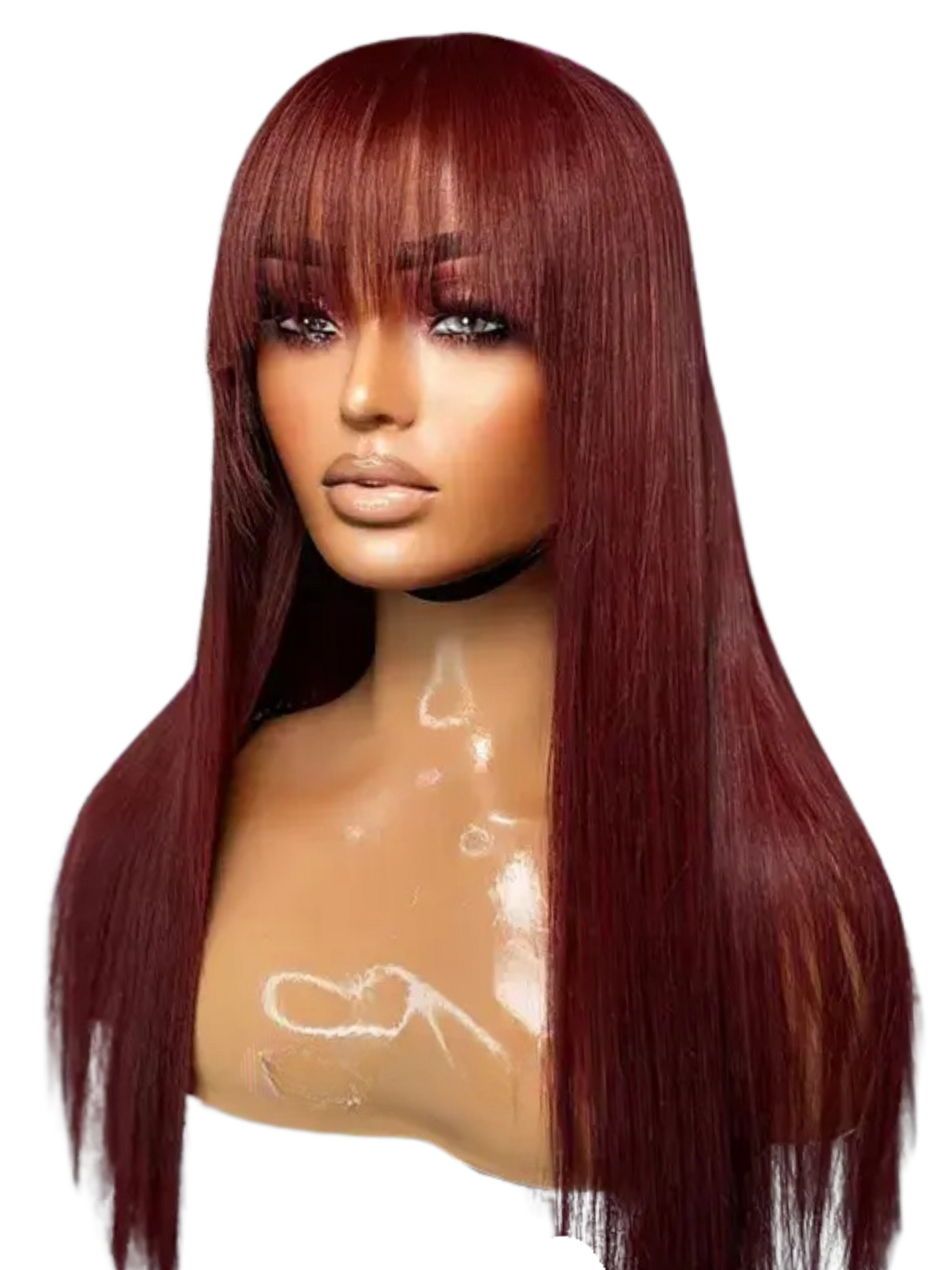 16''18''20''22''24'' Red Color Remy Human Hair 150%180% Density Silky Straight Transparent Lace 360 Lace Front Wig With Bangs
