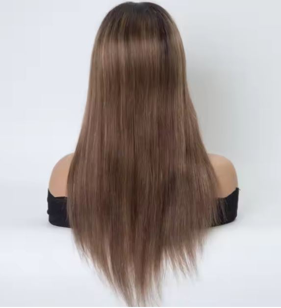 JOY Fully hand tied 4x4 inch Silk Top Rooted Brown Balayage 12A Grade 100% Virgin European Remy Hair Medical Wig