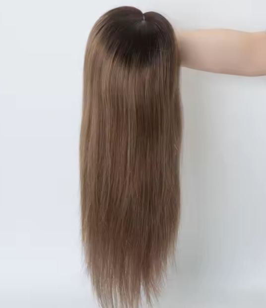 JOY Fully hand tied 4x4 inch Silk Top Rooted Brown Balayage 12A Grade 100% Virgin European Remy Hair Medical Wig